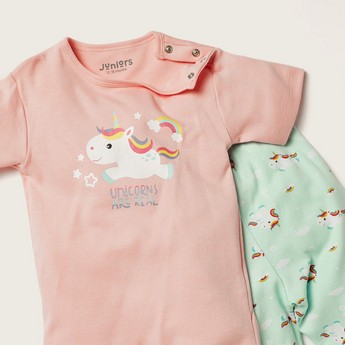 Juniors Unicorn Print Short Sleeve T-shirt and Pyjama Set