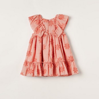 Giggles Embroidered Dress with Ruffles and Zip Closure