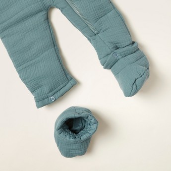 Juniors Textured Coverall with Long Sleeves and Frill Detail