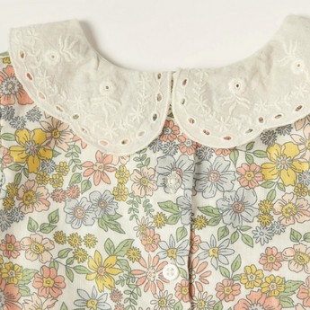 Giggles Floral Print Top with Lace Textured Peter Pan Collar