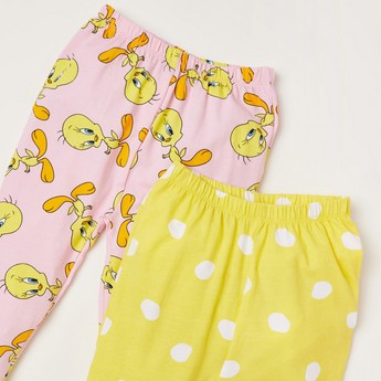 Tweety Print Leggings with Elasticated Waistband - Set of 2