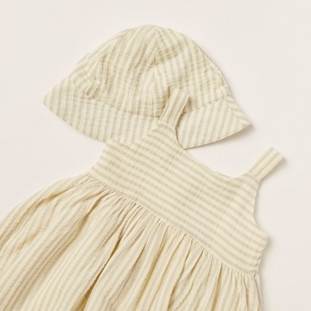 Giggles Striped Sleeveless A-line Dress and Cap Set