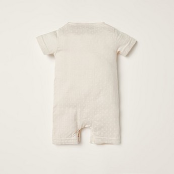 Giggles Textured Romper with Short Sleeves and Snap Button Closure