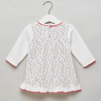 Juniors Floral Print Dress with 3/4 Sleeves and Embroidery