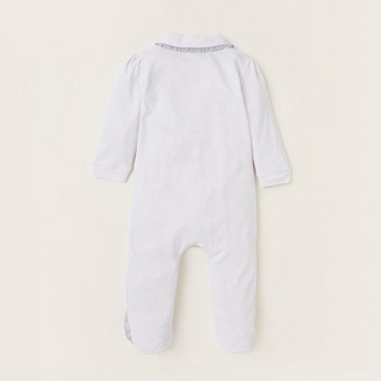 Giggles Printed Sleepsuit with Lace Detail and Snap Button Closure