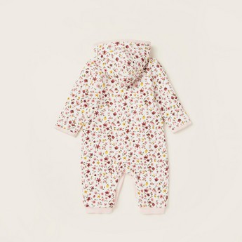 Juniors All-Over Floral Print Sleepsuit with Long Sleeves and Hood