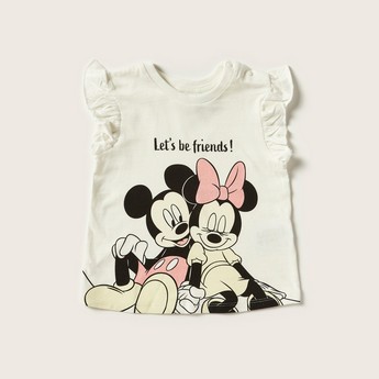 Disney Mickey and Minnie Print Round Neck Top with Ruffled Sleeves - Set of 2