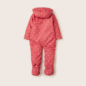 Juniors Polka Dot Print Coveralls with Hood