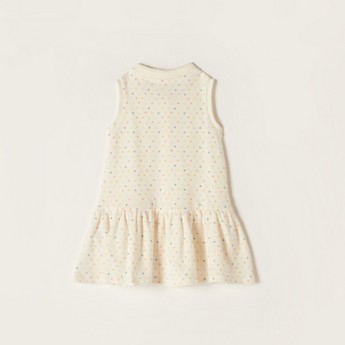 Juniors Polka Dot Sleeveless Polo Dress with Button Closure