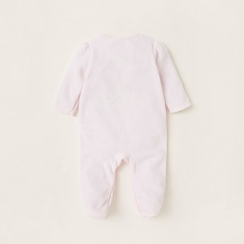 Juniors Embroidery and Checked Detail Sleepsuit with Snap Button Closure