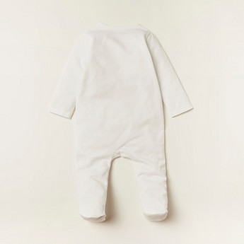 Giggles Star Embroidered Sleepsuit with Long Sleeves and Snap Button Closure