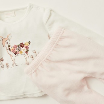 Juniors Bambi Print Round Neck Top and Pyjama Set