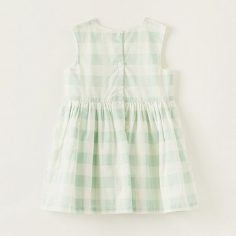 Juniors Gingham Sleeveless Dress with Button Closure