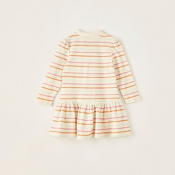 Juniors Striped Knit Dress with Long Sleeves and Polo Neck