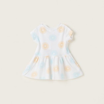 Expo 2020 All-Over Printed Dress with Short Sleeves