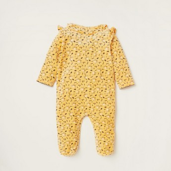 Juniors All-Over Floral Dot Print Closed Feet Sleepsuit with Long Sleeves