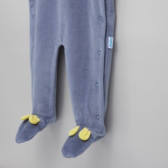 Juniors Textured Closed Feet Sleepsuit with Hood and Applique Detail