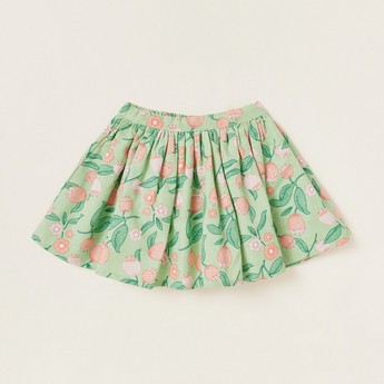 Juniors Floral Print Round Neck T-shirt and Skirt Set