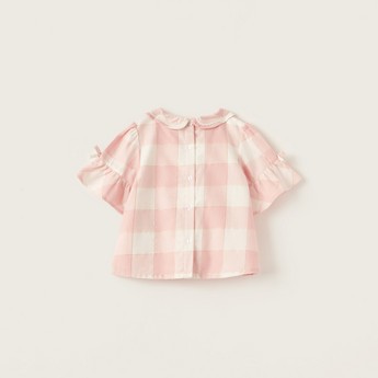 Giggles Checked Blouse with Short Sleeves and Bow Detail