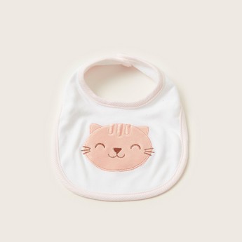 Juniors Cat Embroidery Bib with Press Button Closure