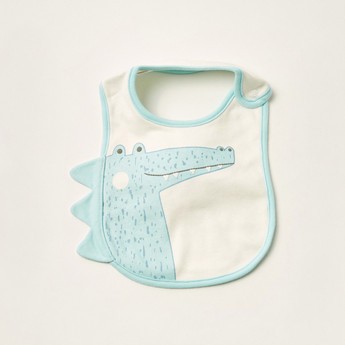 Juniors Printed Bib with Button Closure and Dinosaur Embroidery