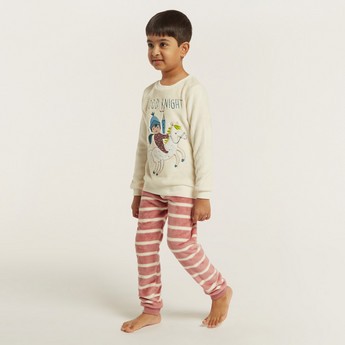 Juniors Embroidered T-shirt and Striped Pyjamas Set