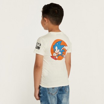 Hasbro Sonic the Hedgehog Print T-shirt with Round Neck and Short Sleeves