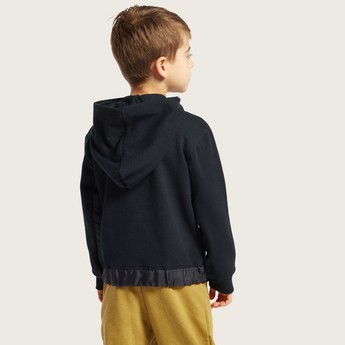 XYZ Printed Hooded Pullover with Long Sleeves and Zip Closure