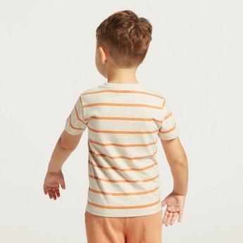 Love Earth Striped Organic T-shirt with Short Sleeves and Pocket Detail