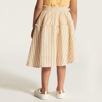 Striped Mid-Rise Skirt with Elasticated Waistband and Pockets