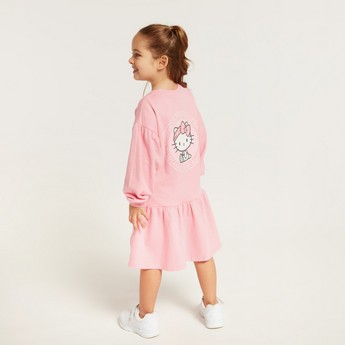 Sanrio Hello Kitty Drop Waist Dress with Round Neck and Long Sleeves