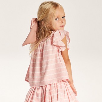 Juniors Striped Top with Round Neck and Flutter Sleeves