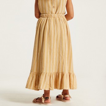 Striped A-line Maxi Skirt with Button Accents and Elasticised Waistband