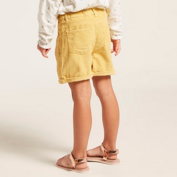 Juniors Solid Cord Shorts with Pockets and Button Closure