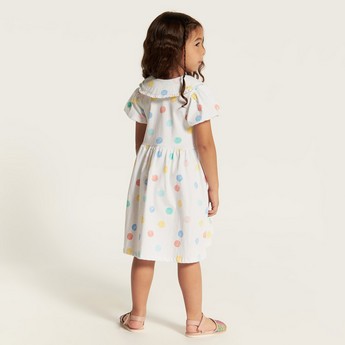 Juniors Polka Dot Dress with Ruffles and Balloon Sleeves