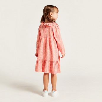 Juniors All-Over Printed Empire Dress with Long Sleeves