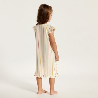 Juniors Striped Night Dress with Ruffles