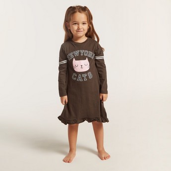 Juniors Printed Night Dress with Long Sleeves - Set of 2