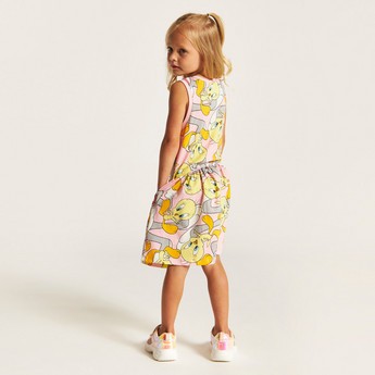 All Over Tweety Print Sleeveless Dress with Pockets