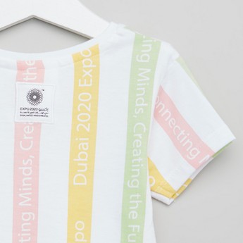 Expo 2020 Graphic Print T-shirt with Round Neck and Tie Ups