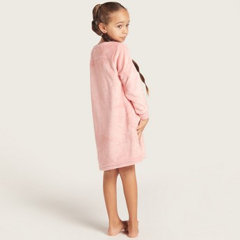 Juniors Printed Crew Neck Nightdress with Applique Detail