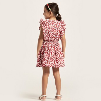 Lee Cooper All-Over Floral Print Dress with Cap Sleeves