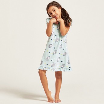 Juniors Printed Crew Neck Night Dress - Set of 2