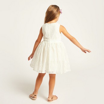 Juniors Lace Detail Sleeveless Dress with Bow Accent and Zip Closure