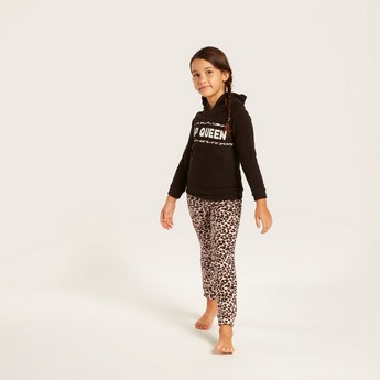 Juniors Hooded T-shirt and Full Length Printed Pyjama Set