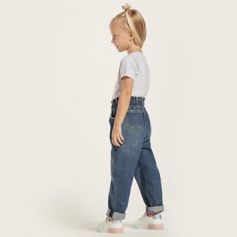 Juniors Solid Denim Jeans with Pockets and Elasticised Waist