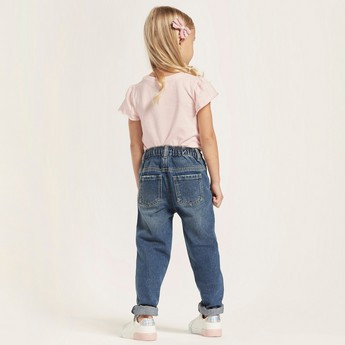 Juniors Solid Denim Pants with Pockets and Button Closure