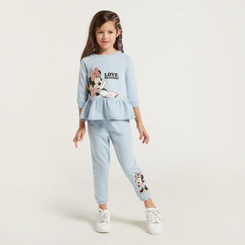 Minnie Mouse Print Peplum Top and Jogger Set