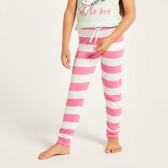 Juniors Printed Crew Neck T-shirt and Full Length Striped Pyjama Set