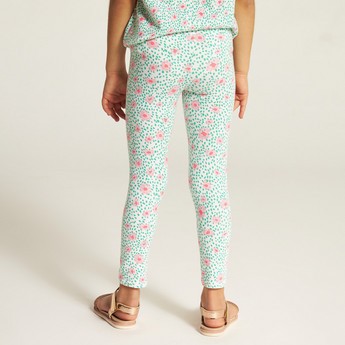 Juniors Floral Print Leggings with Elasticised Waistband